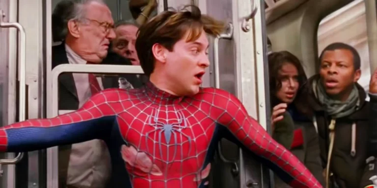 Fantastically strange recreate of a classic Tobey Maguire Spider-Man 2 scene the tank engine  crossover